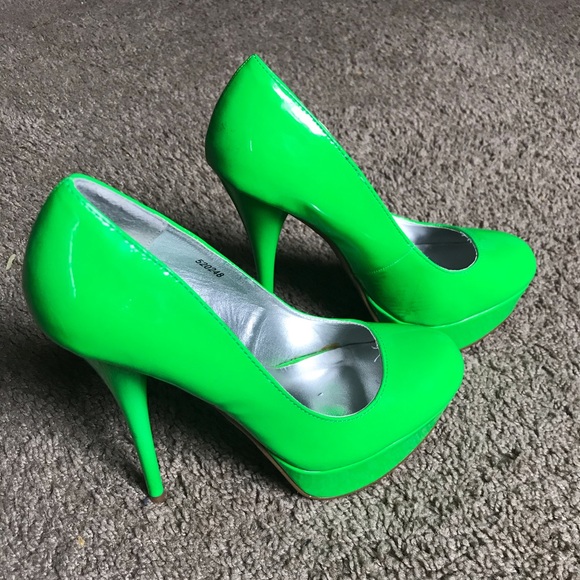 Charlotte Russe Shoes - NEON GREEN HIGH HEEL PUMPS